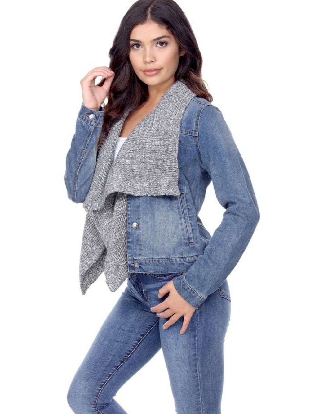 Abercrombie & Fitch Gray Draped Open Front Knit Collar Sweater Shrug